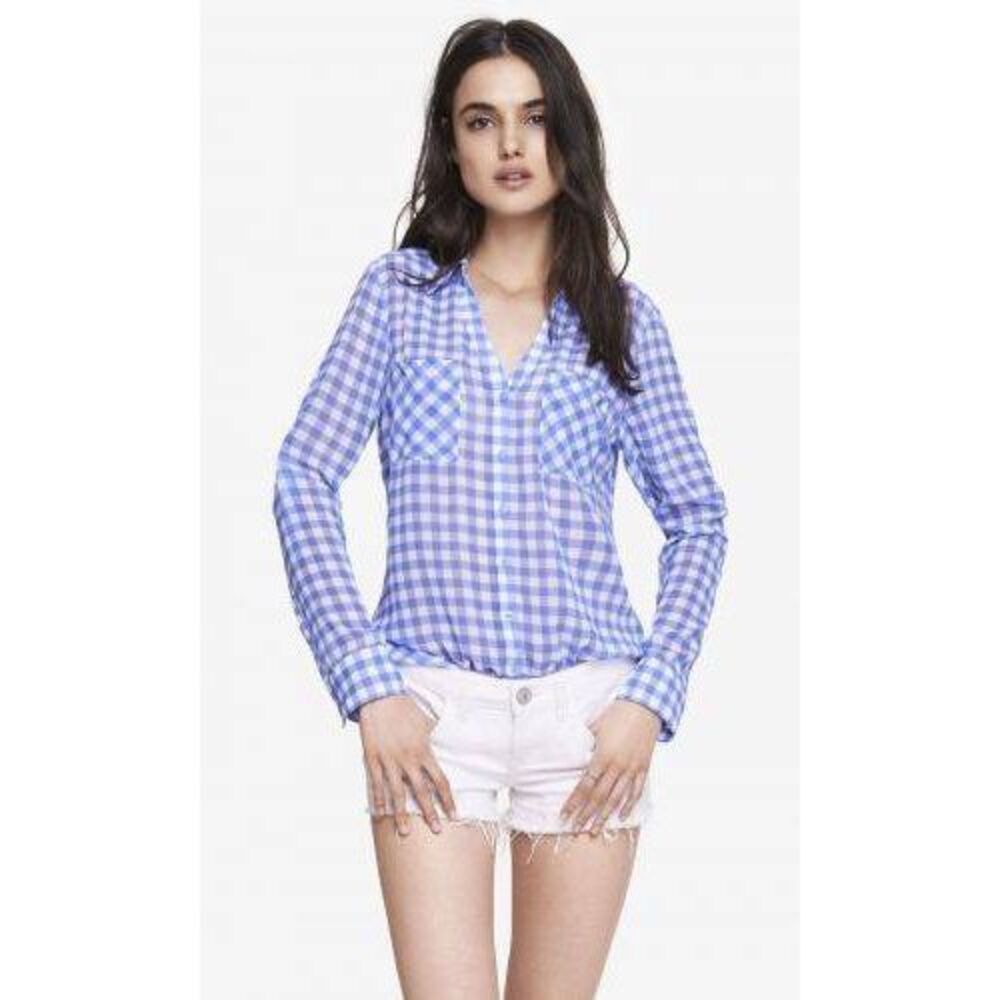 Express Sheer Gingham Portofino Shirt Sz. M